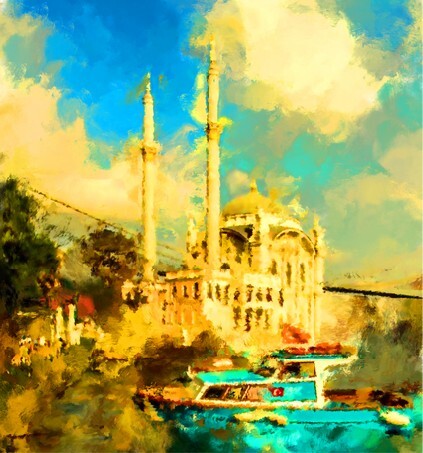 Oil paint - Istanbul view Bosphorus Ortakoy Mosque